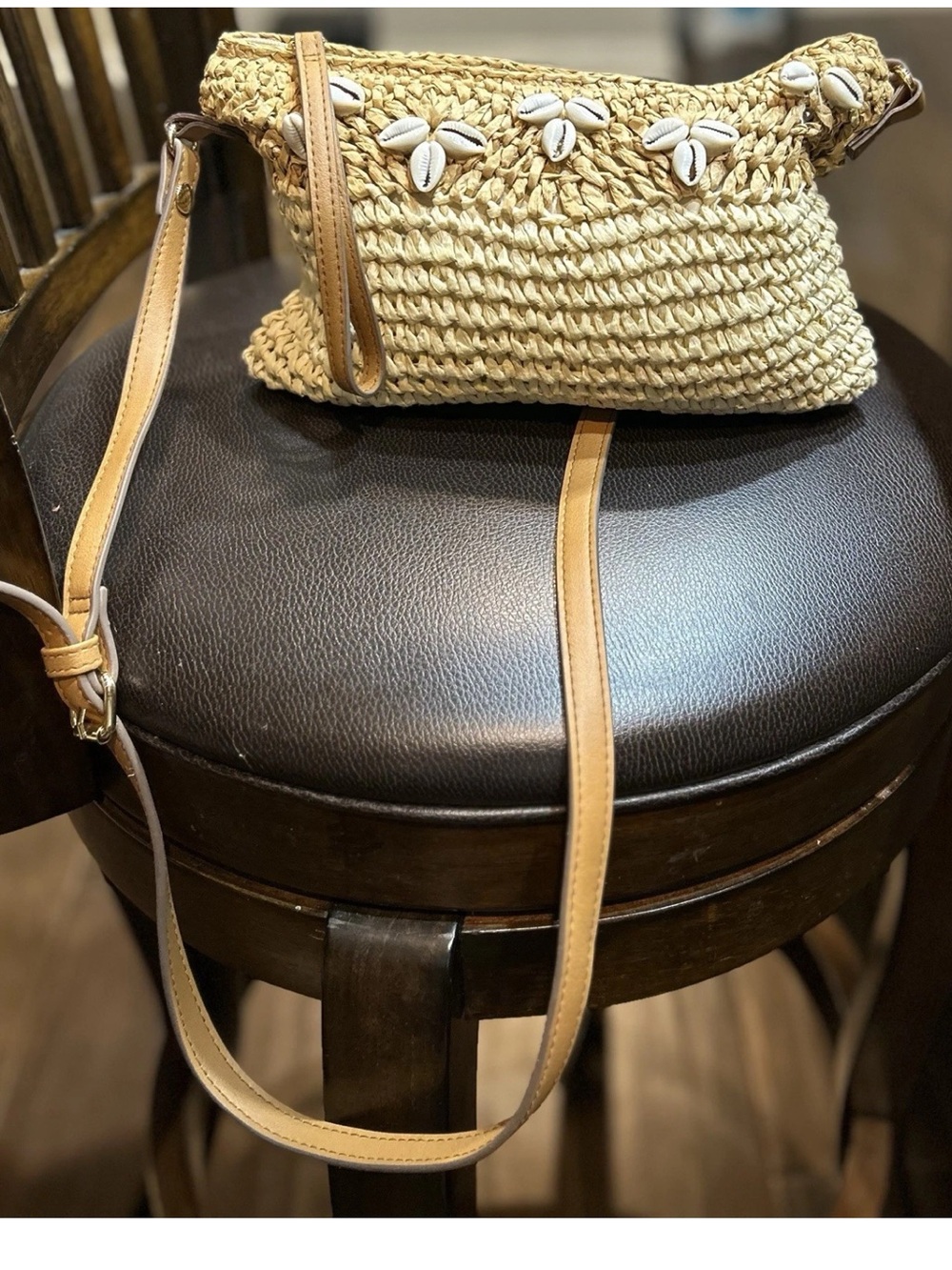 INC International Concepts Shells & Knots Straw Crossbody Bag Cowrie Shell Beach